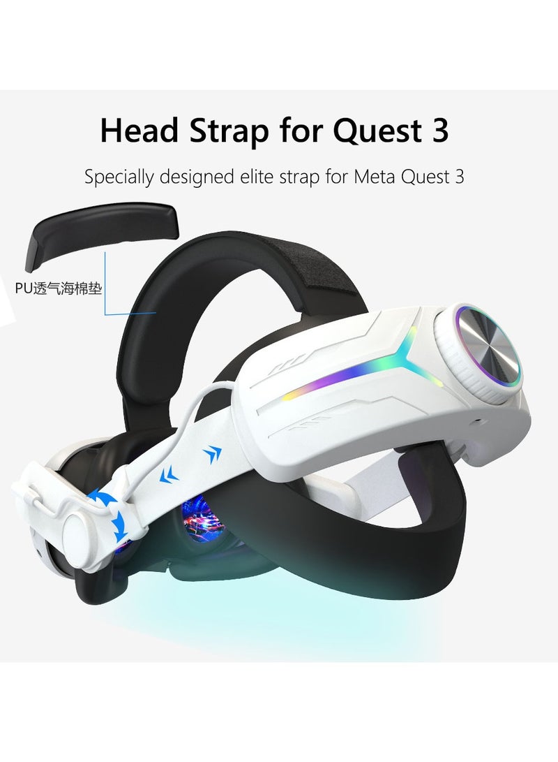 8000mAH Battery For Meta Oculus Quest 3 Head Strap Charging Headset VR RGB Accessories Elite Headstrap(White and Black)