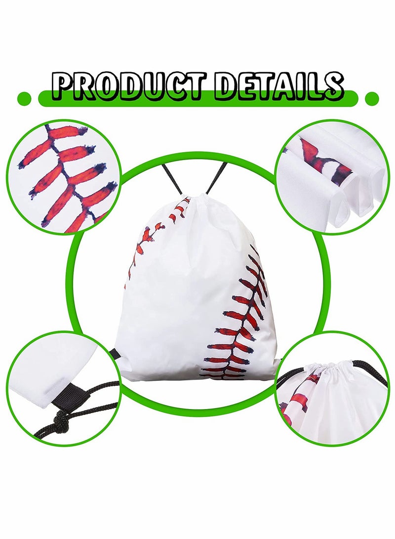 Drawstring Backpack, Baseball Drawstring Bag, Baseball Drawstring Party Favor Bags, for Your Gym Class and Sports Teams 12 Pieces (White)