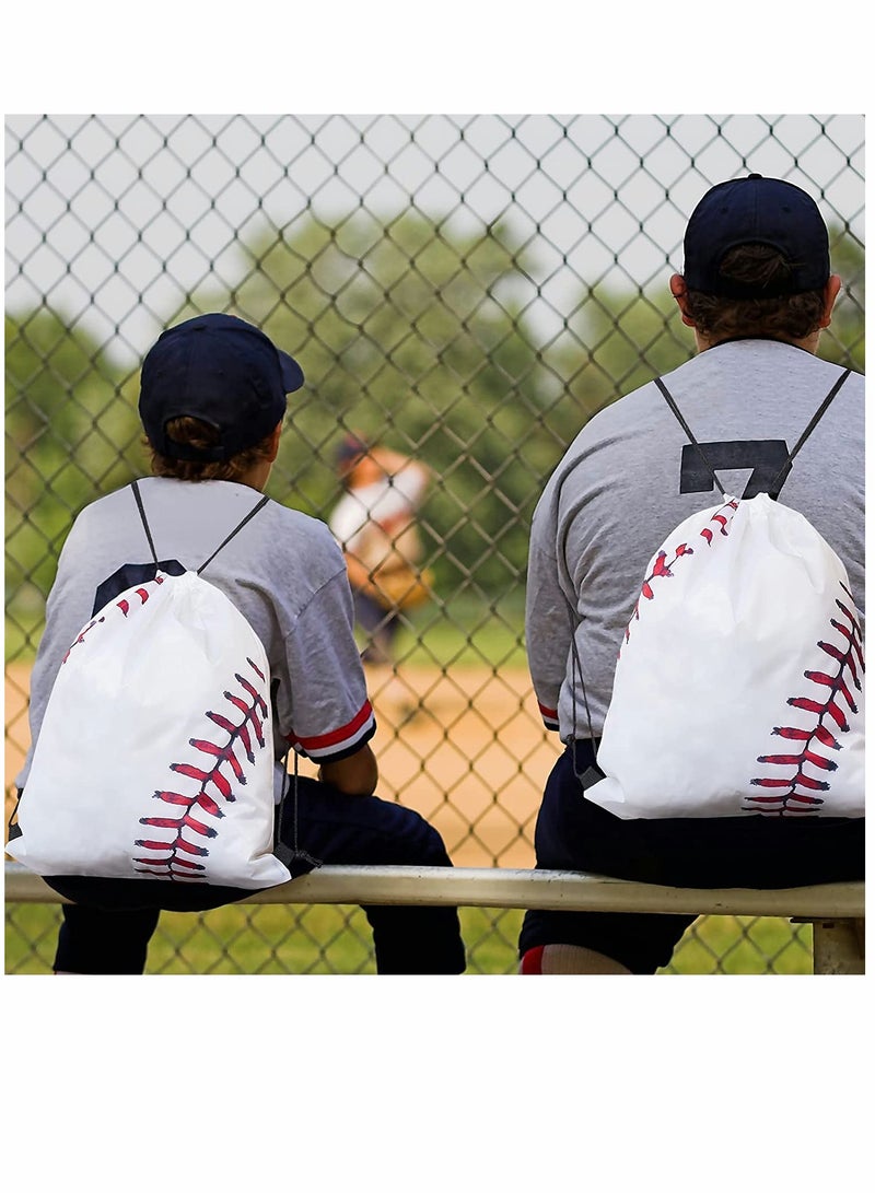 Drawstring Backpack, Baseball Drawstring Bag, Baseball Drawstring Party Favor Bags, for Your Gym Class and Sports Teams 12 Pieces (White)