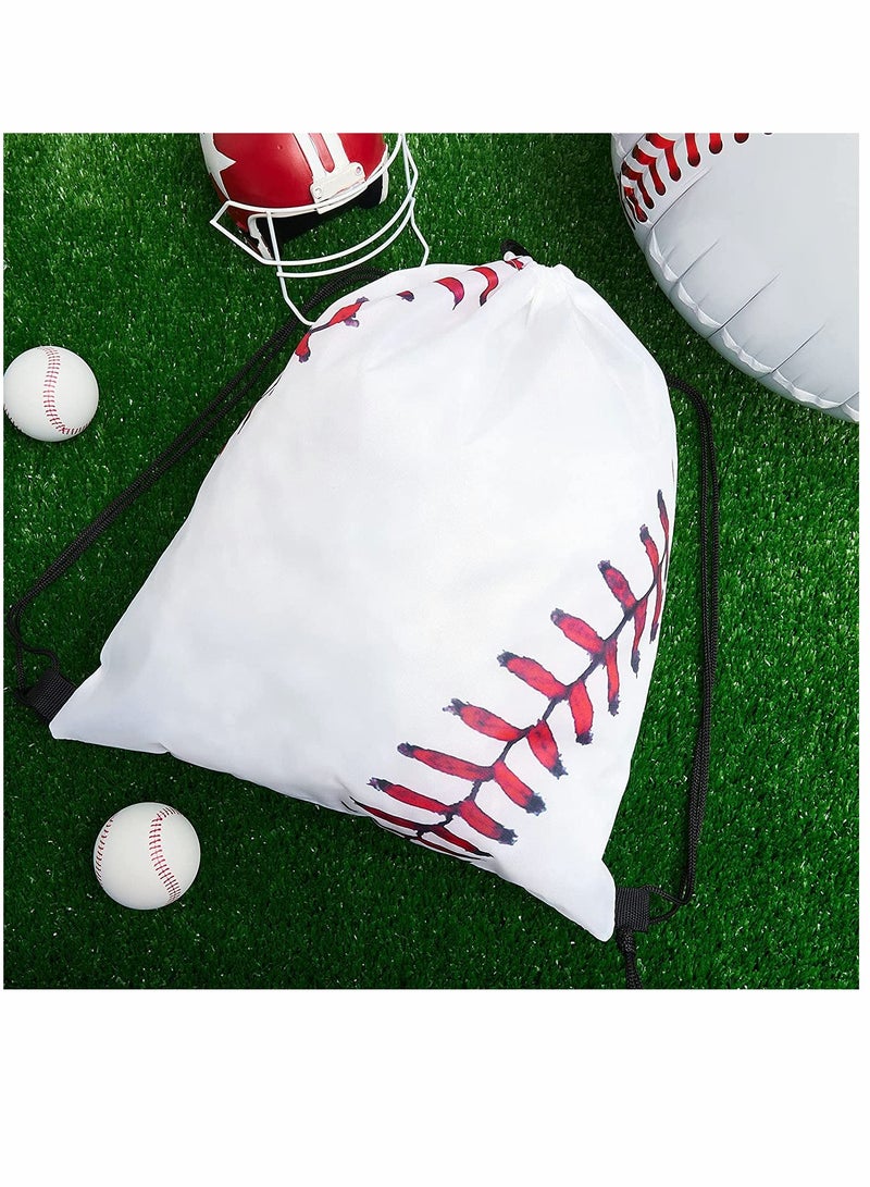 Drawstring Backpack, Baseball Drawstring Bag, Baseball Drawstring Party Favor Bags, for Your Gym Class and Sports Teams 12 Pieces (White)