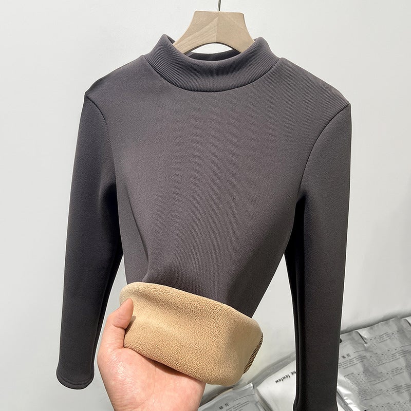 Slim Fit Knit Turtleneck Velvet Warm Top Women Autumn Winter Long SleeveDark gray Dark gray