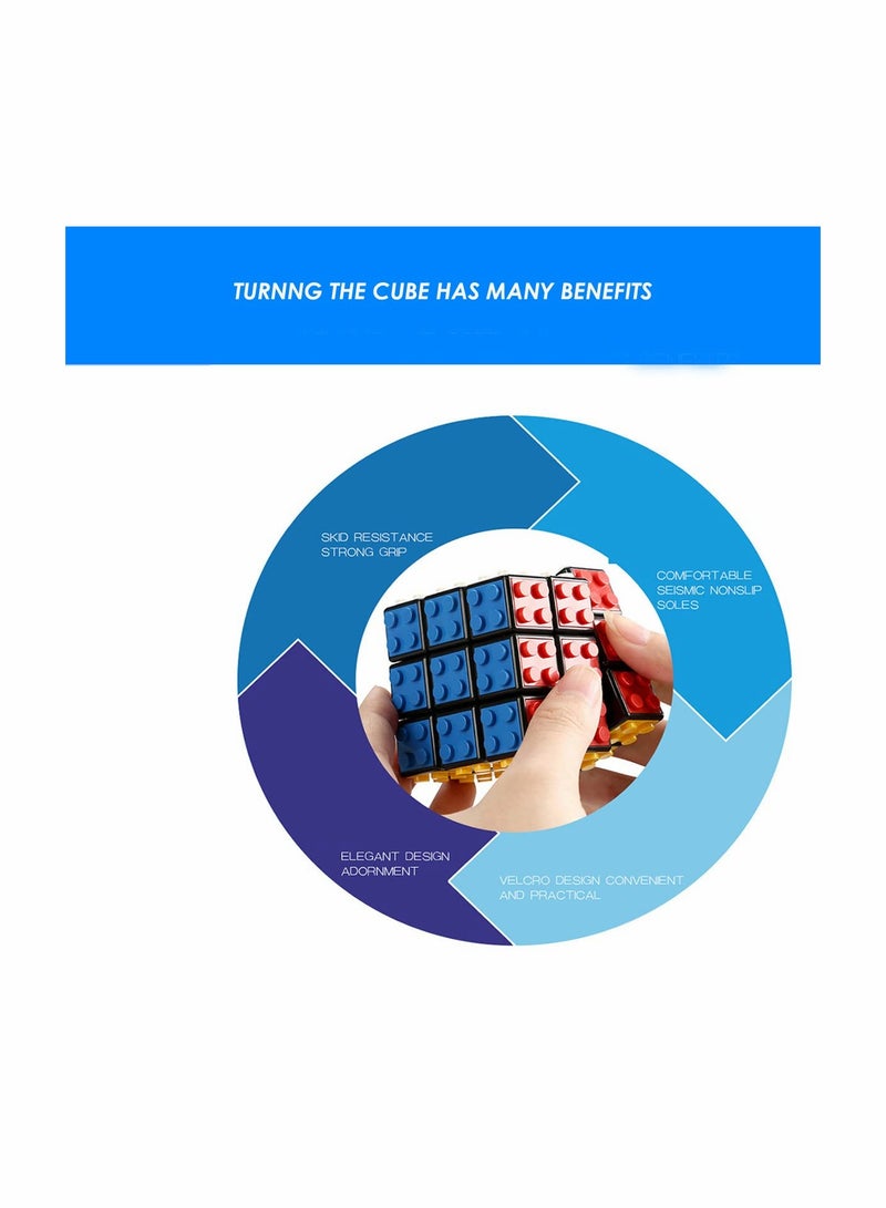 Magic Cube Rubix Cube 3x3 Build-on Brick Magic Cube Brain Teaser Puzzle and Bricks Toy in 1 for Kids Adult Gift Compatible with Lego