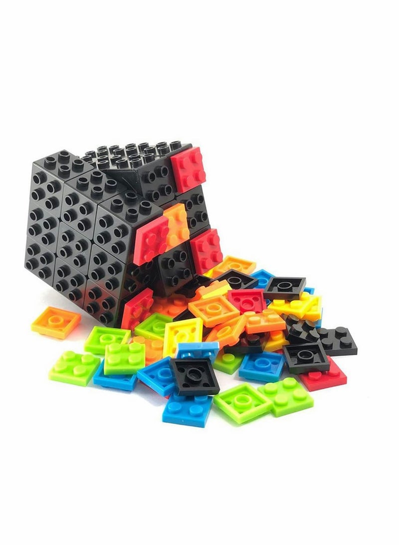 Magic Cube Rubix Cube 3x3 Build-on Brick Magic Cube Brain Teaser Puzzle and Bricks Toy in 1 for Kids Adult Gift Compatible with Lego