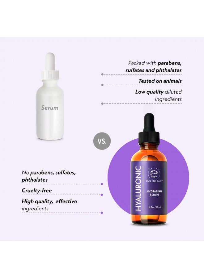 Eve Hansen Hydrating Hyaluronic Acid Serum for Face with Vitamin C, Vitamin E, Green Tea | 72% Organic Firming Facial Moisturizer, Anti-Wrinkle, Skin Plumper (1 oz)
