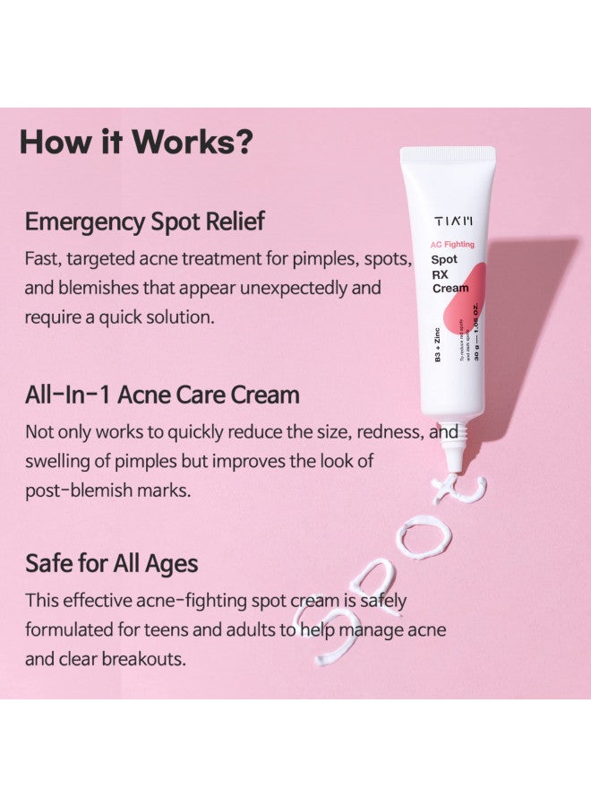 TIAM AC Fighitng Spot RX Cream, Acne-Prone Skin, Acne Spot Treatment, Intensive Nourishing and Calming for Dry, Red-Looking Skin After a Blemish, 1 Oz