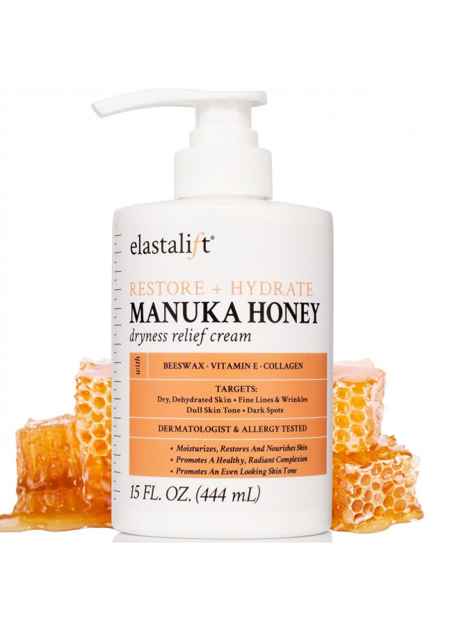 Elastalift Manuka Honey Cream Face Moisturizer & Body Butter Lotion For Dry Skin | Firming & Hydrating Miracle Balm Skin Care Moisturizing Lotion For Women, Wrinkles, & Sun Damaged Skin, 15 Fl Oz