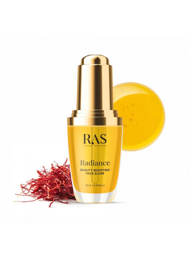 Radiance Beauty-Boosting Face Elixir, Hydrating Moisturiser Face Serum for Skin with Organic Blend of Rosehip oil, Fast Absorbing, Non-Sticky, Golden Glowing Skin - 0.51 Fl Oz - RAS LUXURY OILS