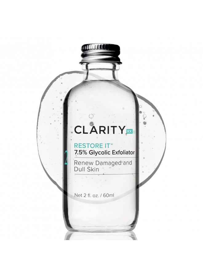 ClarityRx Restore It 7.5% Glycolic Acid Face Serum, Plant Based Exfoliating Treatment, Paraben Free, Natural Skin Care (2 fl oz)