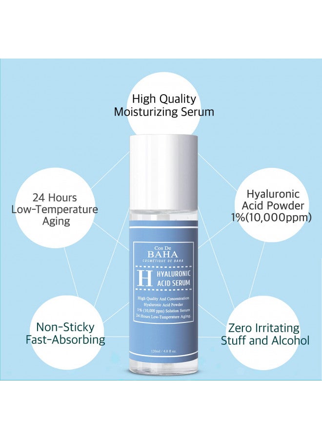 Pure Hyaluronic Acid 1% Powder Serum for Face 10,000ppm - Anti Aging + Fine Line + Intense Hydration + facial moisturizer + Visibly Plumped Skin + Prevent Bladder Pain 4 Fl Oz