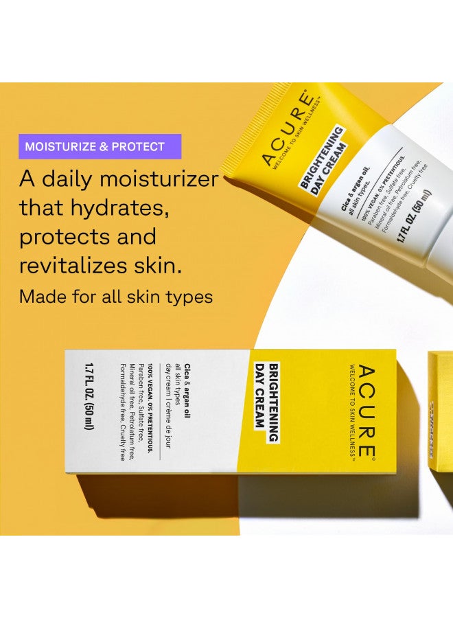 Acure Brightening Day Cream | 100% Vegan | For A Brighter Appearance | Cica & Argan Oil - Moisturizes, Fights Dullness & Improves Skin's Appearance | All Skin Types (1.7 Fl Oz)
