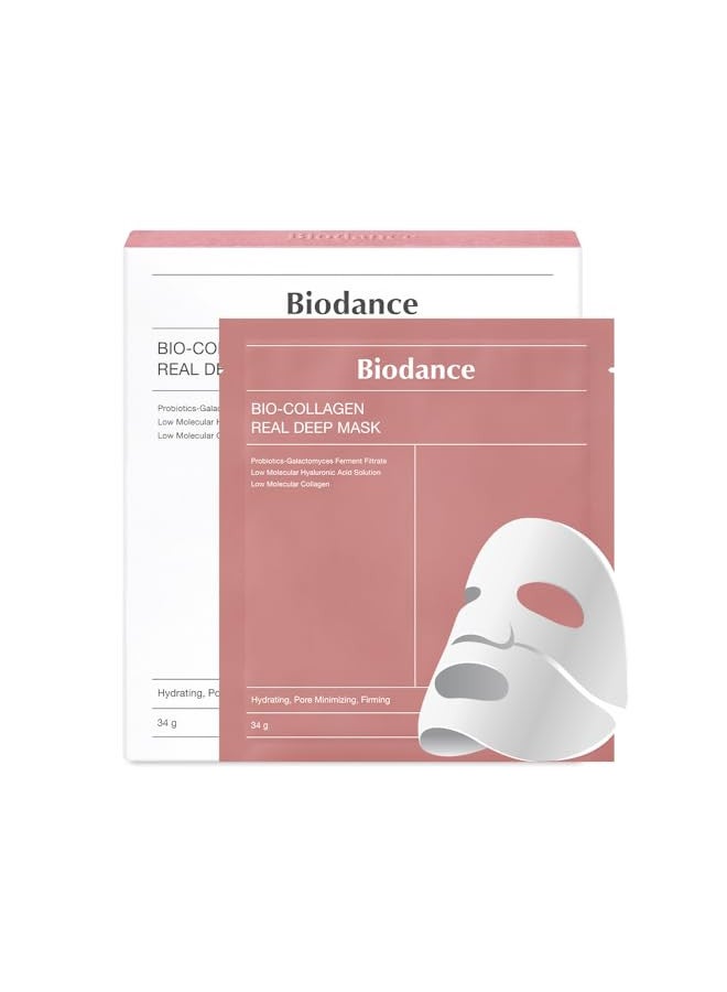 BIODANCE Bio-Collagen Real Deep Mask, Overnight Mask, Hydrogel Mask Sheet, Pore Tightening, Hydrating, Low Molecular Collagen Face Mask | 34g x4ea