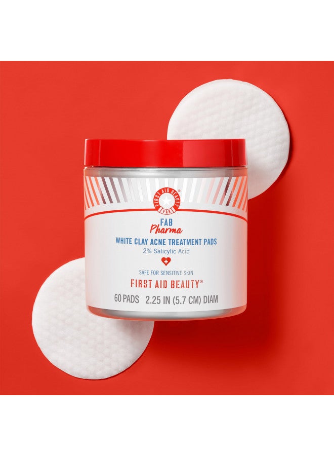 First Aid Beauty FAB Pharma White Clay Acne Treatment Pads 2% Salicylic Acid, Treatment for Breakouts, Whiteheads, Blackheads and Acne