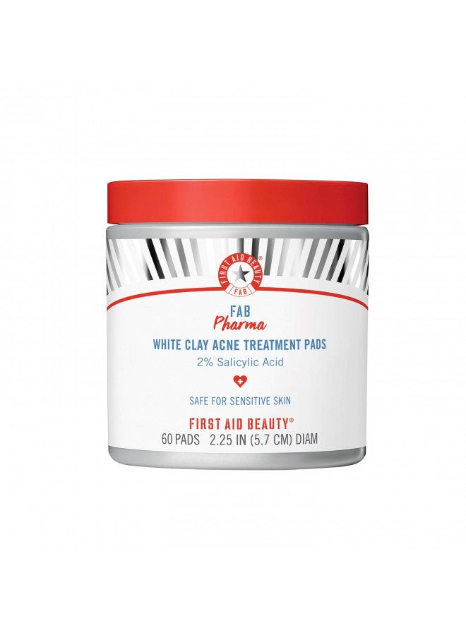 First Aid Beauty FAB Pharma White Clay Acne Treatment Pads 2% Salicylic Acid, Treatment for Breakouts, Whiteheads, Blackheads and Acne