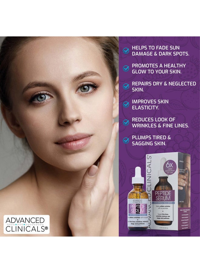 Advanced Clinicals Peptide Facial Serum Moisturizer Skin Care Oil For Face, Wrinkles, Fine Lines, & Puffiness. 6X Peptide Concentrate Serum W/Collagen Plumps, Lifts, & Evens Skin Tone, 1.75 Fl Oz