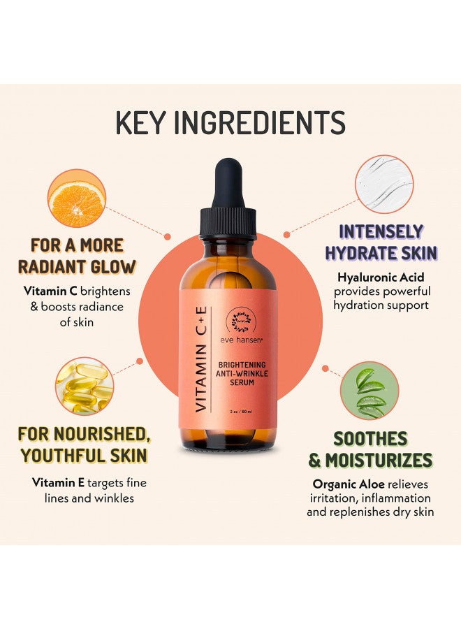 Eve Hansen Vitamin C Serum for Face | (2 OZ) Facial Serum with Natural, Organic Hyaluronic Acid, Vitamin E and Aloe Vera | Brighten, Reduce Appearance of Wrinkles, Fine Lines and Dark Spots