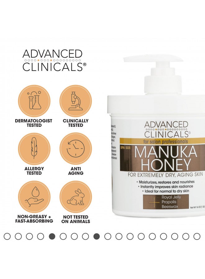 Advanced Clinicals Manuka Honey Cream Face Moisturizer & Body Butter Lotion For Dry Skin | Firming & Hydrating Miracle Balm Skin Care Moisturizing Lotion For Women, Wrinkles, & Sun Damaged Skin, 16Oz