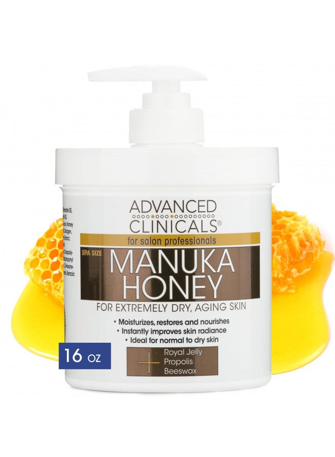 Advanced Clinicals Manuka Honey Cream Face Moisturizer & Body Butter Lotion For Dry Skin | Firming & Hydrating Miracle Balm Skin Care Moisturizing Lotion For Women, Wrinkles, & Sun Damaged Skin, 16Oz