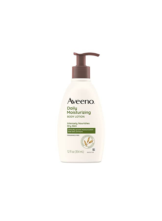 Aveeno Daily Moisturizing Body Lotion with Soothing Prebiotic Oat, Gentle Lotion Nourishes Dry Skin With Moisture, Paraben-, Dye- & Fragrance-Free, Non-Greasy & Non-Comedogenic, 12 fl. oz