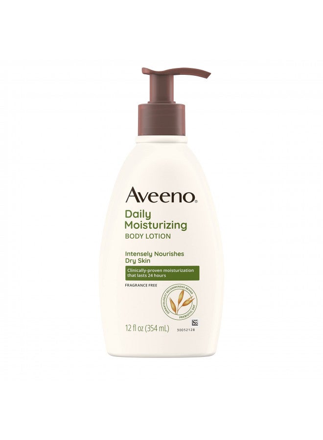 Aveeno Daily Moisturizing Body Lotion with Soothing Prebiotic Oat, Gentle Lotion Nourishes Dry Skin With Moisture, Paraben-, Dye- & Fragrance-Free, Non-Greasy & Non-Comedogenic, 12 fl. oz