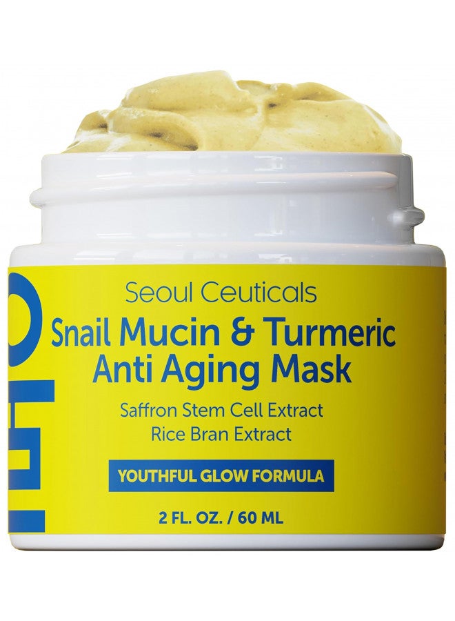 Korean Skin Care Face Mask - Snail Mucin Mask Korean Skincare Turmeric Anti Aging Mask K Beauty Contains Soothing Saffron + Rice Bran Extremely Moisturizing 2oz