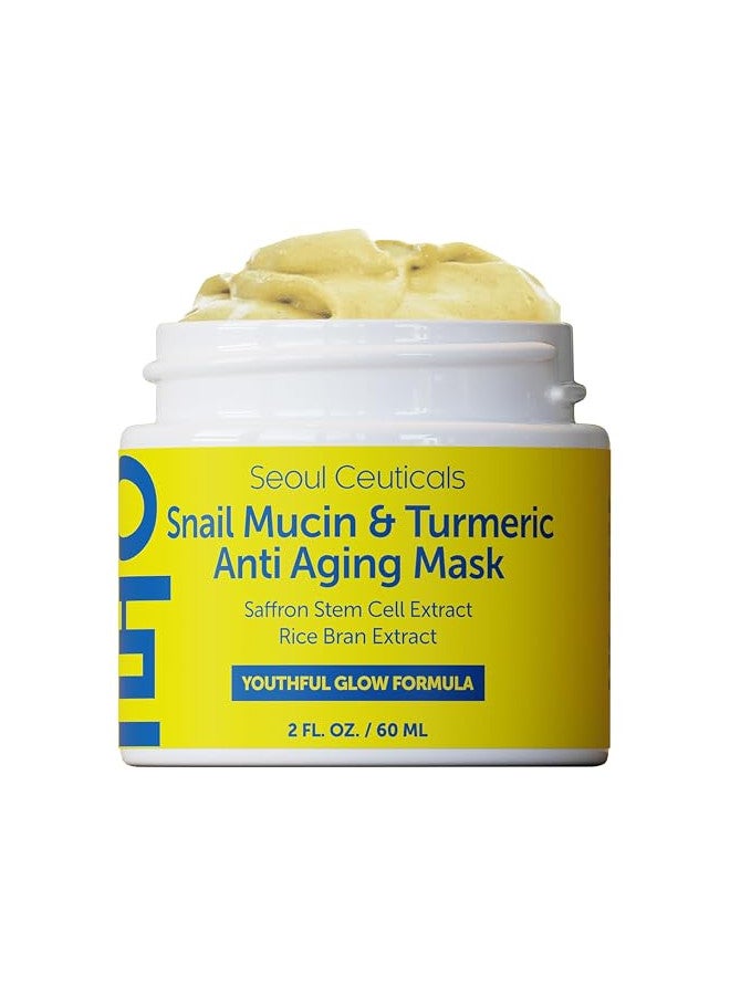 Korean Skin Care Face Mask - Snail Mucin Mask Korean Skincare Turmeric Anti Aging Mask K Beauty Contains Soothing Saffron + Rice Bran Extremely Moisturizing 2oz