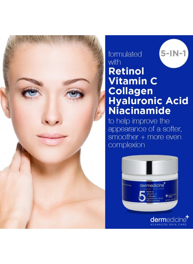 5 in 1 Retinol, Vitamin C, Collagen, Hyaluronic Acid and Niacinamide | Potent Face Cream which May Help Improve Appearance of Fine Lines and Wrinkles and Reduce Appearance of Dark Spots | 2 oz / 60ml