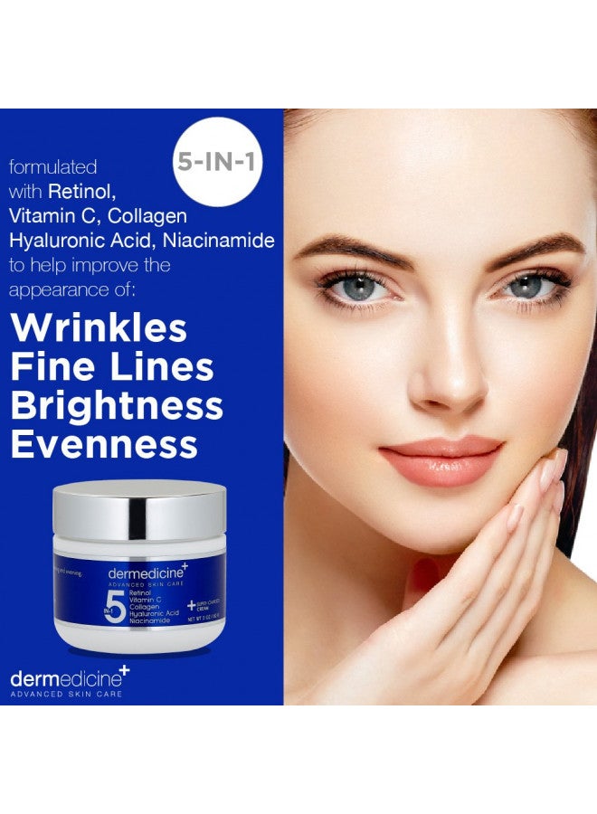 5 in 1 Retinol, Vitamin C, Collagen, Hyaluronic Acid and Niacinamide | Potent Face Cream which May Help Improve Appearance of Fine Lines and Wrinkles and Reduce Appearance of Dark Spots | 2 oz / 60ml