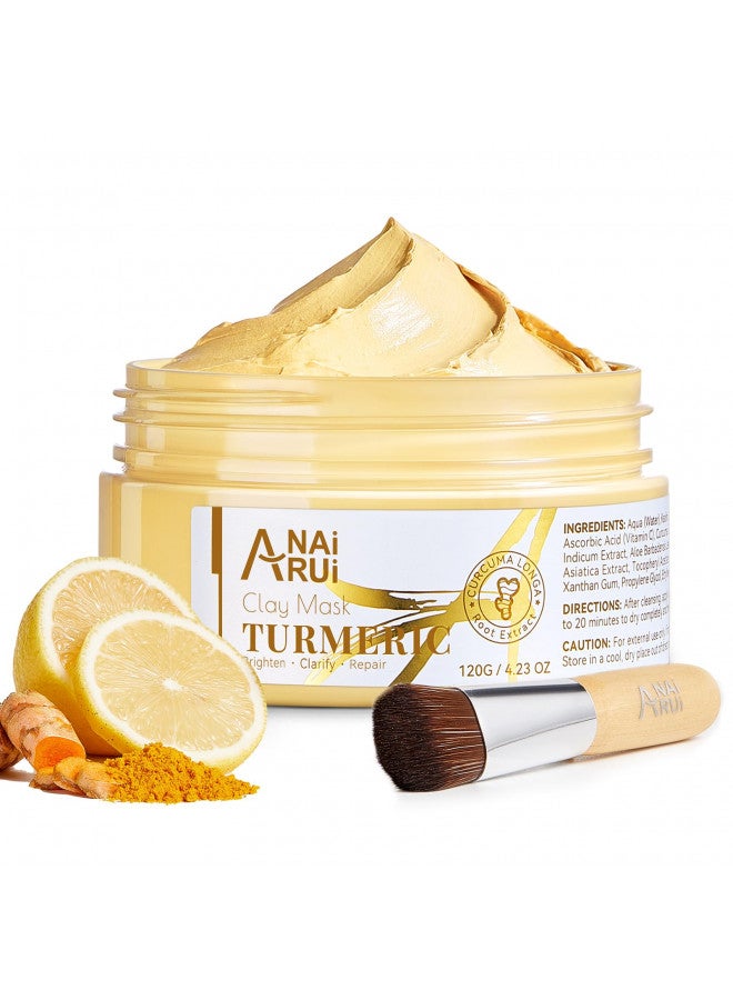 ANAI RUI Turmeric Vitamin C Face Mask, Clay Facial Mask with Vitamin C E and Aloe, Skin Care Turmeric Clay Mask for Acne & Dark Spots, Smooth & Refine Pores, 4.23 OZ