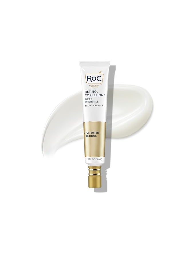 RoC Retinol Correxion Deep Wrinkle Anti-Aging Night Cream, Daily Face Moisturizer with Shea Butter, Glycolic Acid and Squalane, Skin Care Treatment, 1 Ounce