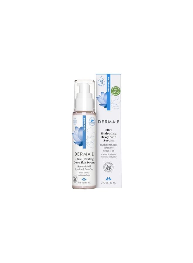 DERMA E Ultra Hydrating Dewy Skin Serum Moisturizing Facial Treatment with Anti-Aging Squalane, Hyaluronic Acid and Ceramides to Smooth and Replenish, 2 FL Oz