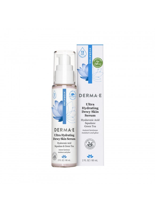 DERMA E Ultra Hydrating Dewy Skin Serum Moisturizing Facial Treatment with Anti-Aging Squalane, Hyaluronic Acid and Ceramides to Smooth and Replenish, 2 FL Oz