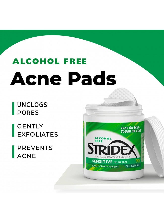 Stridex Daily Care Acne Pads with Aloe, Sensitive Skin - 90 Count (Pack of 2)