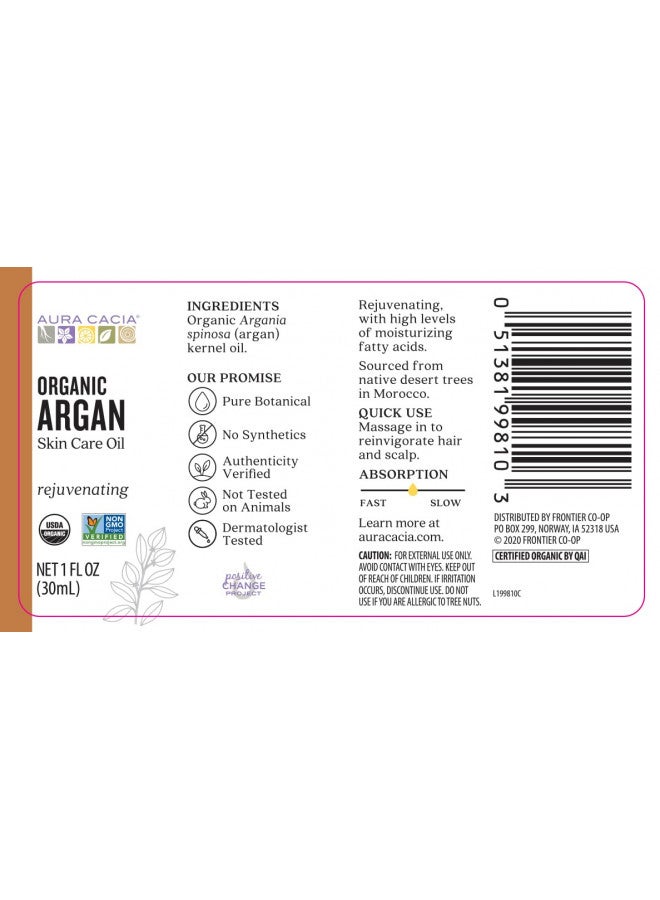 Aura Cacia Organic Skin Care Oil, Argan, 1-Fluid Ounce