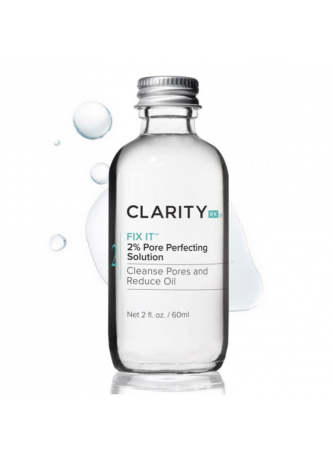ClarityRx Fix It 2% Salicylic Acid Pore Perfecting Solution, Natural Plant-Based Treatment for Acne-Prone & Oily Skin (2 fl oz)