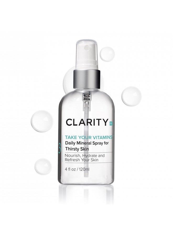 ClarityRx Take Your Vitamins Daily Mineral Spray for Dry Skin, Natural Plant-Based Moisturizing Face & Body Mist for All Skin Types (4 fl oz)