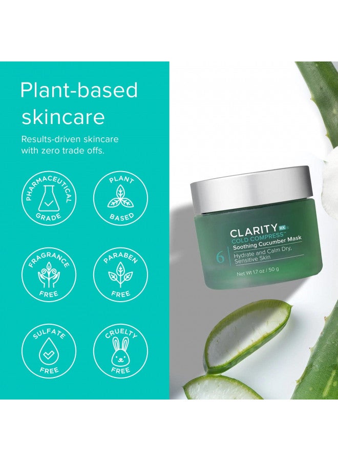 ClarityRx Cold Compress Soothing Cucumber Face Mask, Natural Plant-Based Cooling Facial Treatment with Aloe for Sensitive & Rosacea-Prone Skin (1.7 oz)