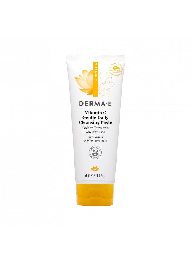 DERMA-E Vitamin C Gentle Daily Cleansing Paste Vitamin C Face Mask or Cleanser with Turmeric - Facial Mask Brightens & Clarifies, 4.0 Oz