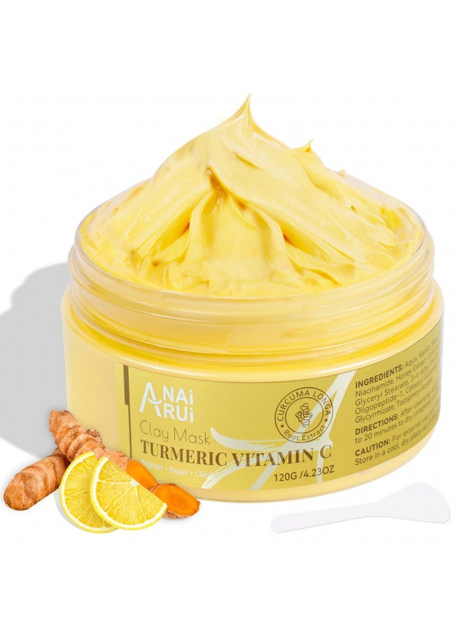 ANAIRUI Turmeric Vitamin C Clay Mask for Dark Spots, Vitamin C Clay Facial Mask for Blackheads, Pores, Wrinkles, Fine Lines, Hydrating, Clarifying, Cleansing, 4.23 OZ