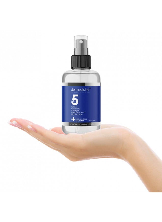 5 in 1 Super Charged Anti-Aging Face Mist w/Retinol, Vitamin C, Collagen, Hyaluronic Acid & Niacinamide | Hydrates, Refreshes & Brightens for a More Glowing Complexion | 4 fl oz, 120 ml