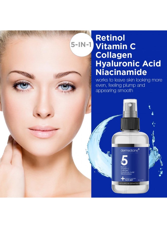 5 in 1 Super Charged Anti-Aging Face Mist w/Retinol, Vitamin C, Collagen, Hyaluronic Acid & Niacinamide | Hydrates, Refreshes & Brightens for a More Glowing Complexion | 4 fl oz, 120 ml