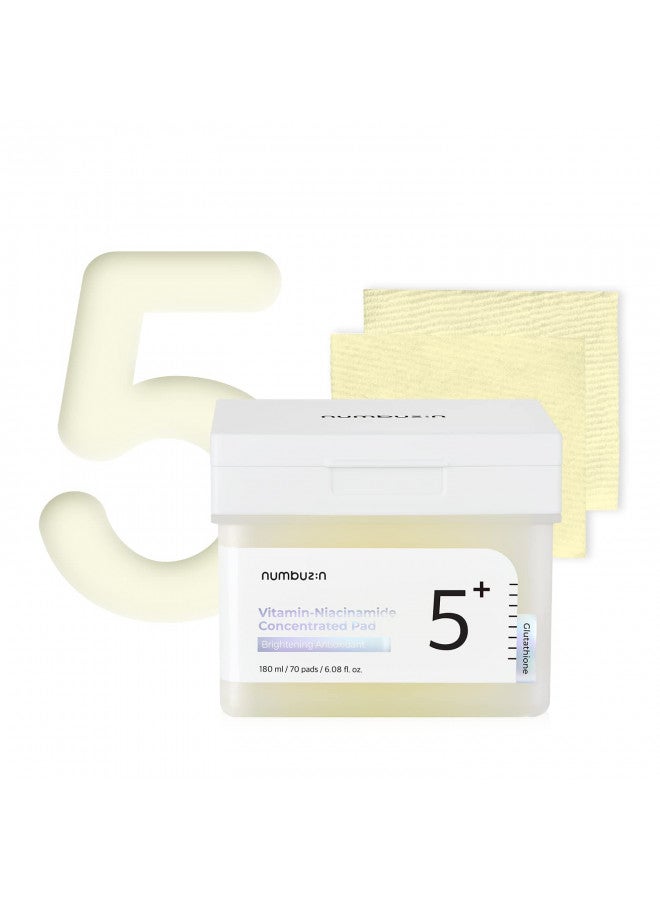 numbuzin No.5+ Niacinamide Concentrated Toner Pad | Glutathione, Niacinamide, PHA & LHA, 180ml/70pads/6.08fl.oz