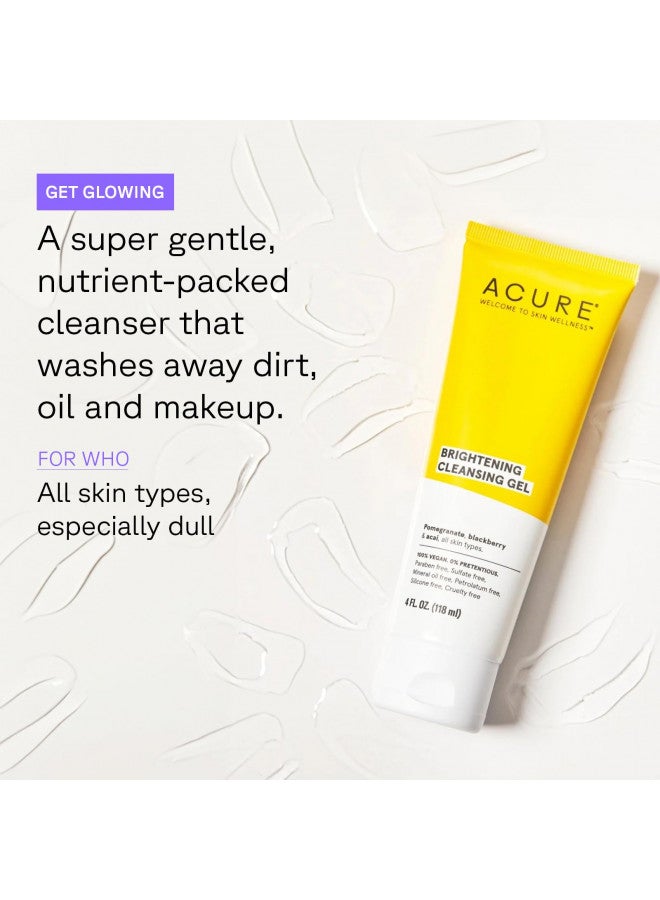 Acure Brightening Cleansing Gel, 100% Vegan for A Brighter Appearance, Pomegranate, Blackberry & Acai, Antioxidant, Rich & Super Gentle, All Skin Types, Superfruit + Chlorella, 4 Fl Oz