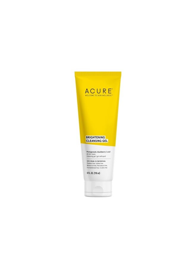 Acure Brightening Cleansing Gel, 100% Vegan for A Brighter Appearance, Pomegranate, Blackberry & Acai, Antioxidant, Rich & Super Gentle, All Skin Types, Superfruit + Chlorella, 4 Fl Oz