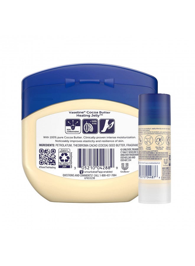 Vaseline Cocoa Butter Healing Jelly 13oz & Shimmer Stick 1.4oz - Radiant Moisturized Skin Bundle