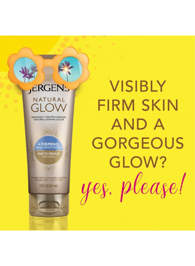 Jergens Natural Glow +FIRMING Self Tanner Body Lotion, Fair to Medium Skin Tone, Sunless Tanning Moisturizer with Collagen and Elastin. Helps to Visibly Reduce Cellulite, 7.5 Fl Oz (Pack of 2)