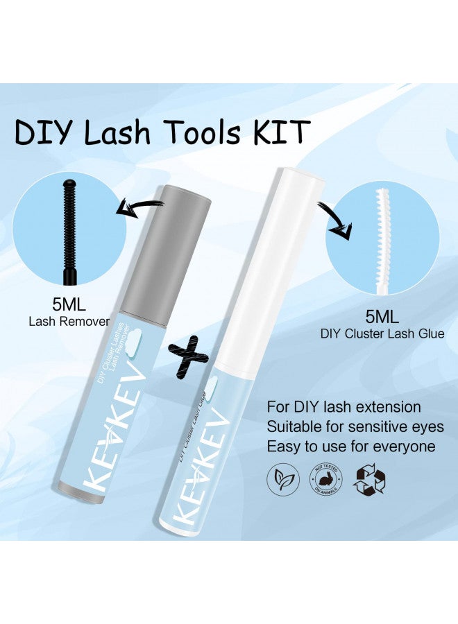 Cluster Lash Glue and Eyelash Remover Kit for Lash Clusters DIY Lash Extension 5ml Clear Lash Bond Strong Hold 48H Oil Lash Remover Fast Cleansing No Residue (5ml Clear Glue & 5ml Oil Remover)