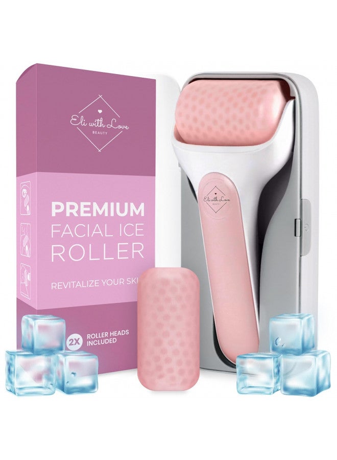 Eli with Love Ice Roller for Face Premium Facial Ice Roller with Carry Case and 2X Rollers for Long Lasting Cold - Eye Roller for Puffy Eyes & Cold Massage for Migraines (Pink)