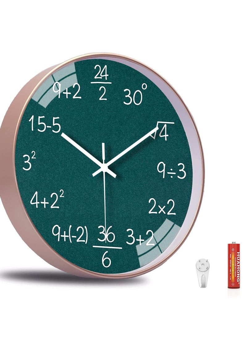 12 Inch Wall Clock, Mathematics Wall Clock, Non Ticking Math Clock, Silent Wall Clock Battery Operated, for Office Classroom School Home Kitchen Living Room Wall Decorations Teacher Gift (Green)
