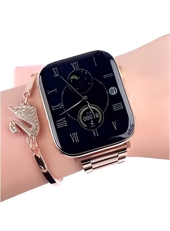 Germany G9 Mini Smart Watch with Two Set Strap 41mm HD Smart Display Rose Gold Edition Wireless Charger and Beautiful Bracelet For Ladies