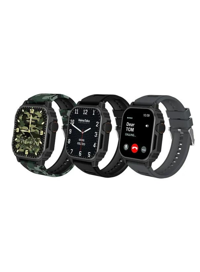 SQ-1 Mini Smart Watch With Full Screen AMOLED Display 3 Pair Straps and Wireless Charger For Mens and Boys_Black